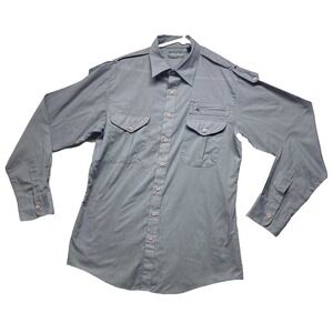 Saturdays Military Shirts Mens Large Gray Cotton Streetwear Back Box Button Up